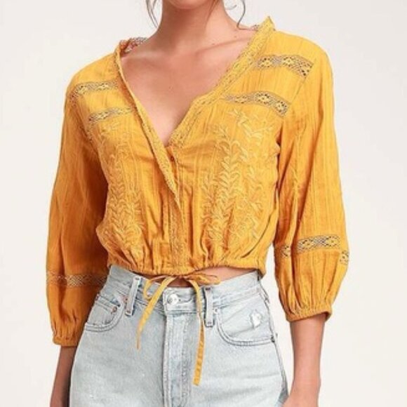 Free People | Follow Your Heart Blouse in Gold Size Small - Picture 1 of 14
